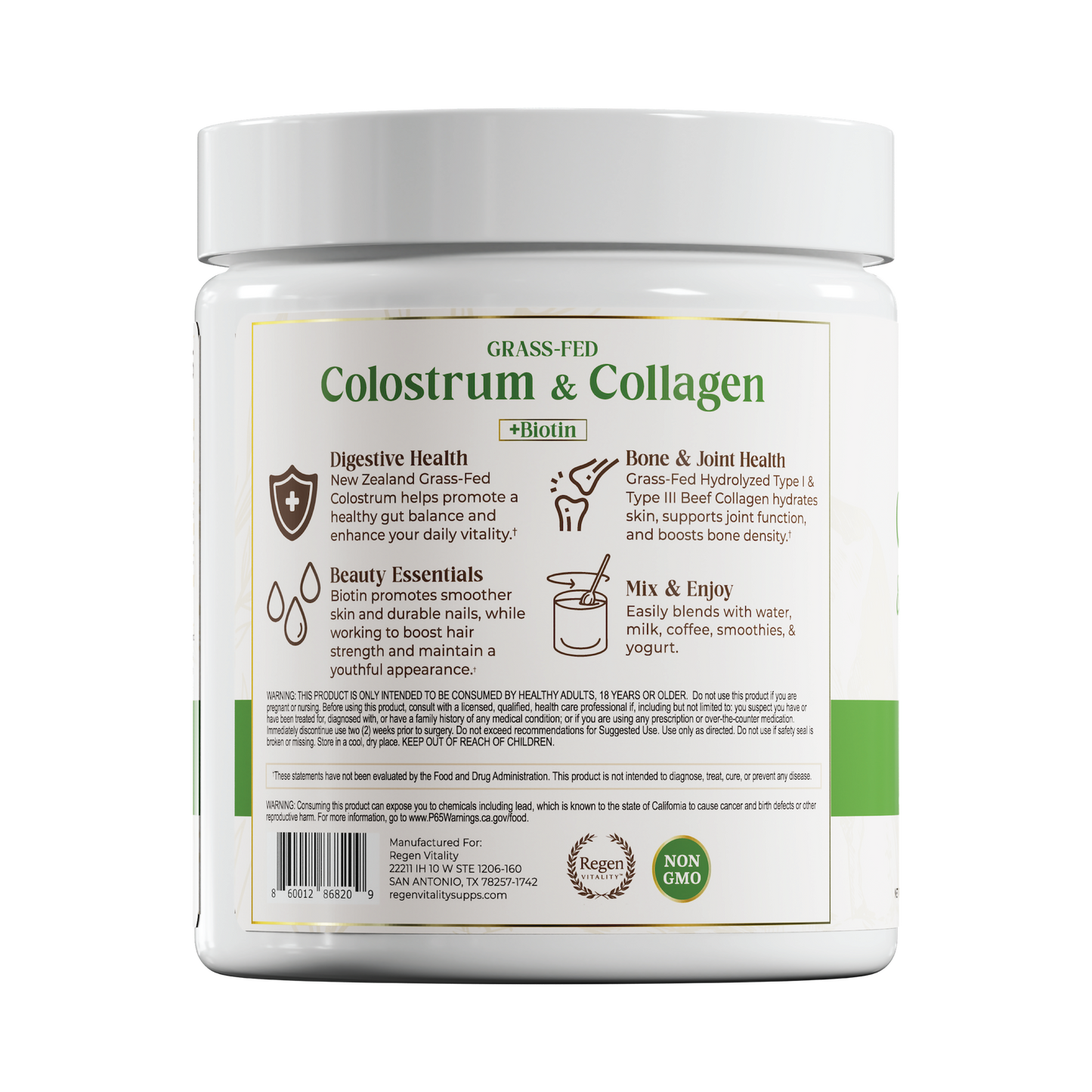 Regen Vitality Grass-Fed Colostrum & Collagen Powder